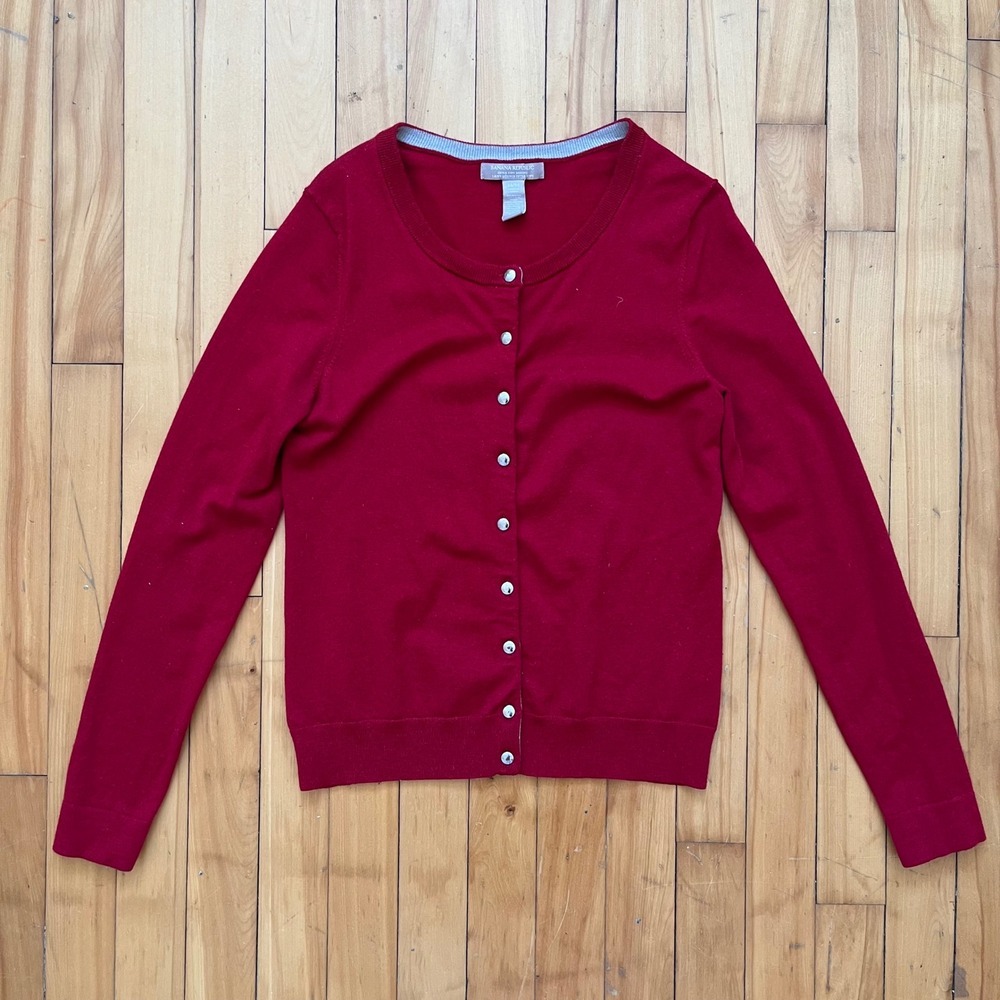 Banana Republic Red Extra Fine Merino Wool Cardigan Sweater Women's Medium